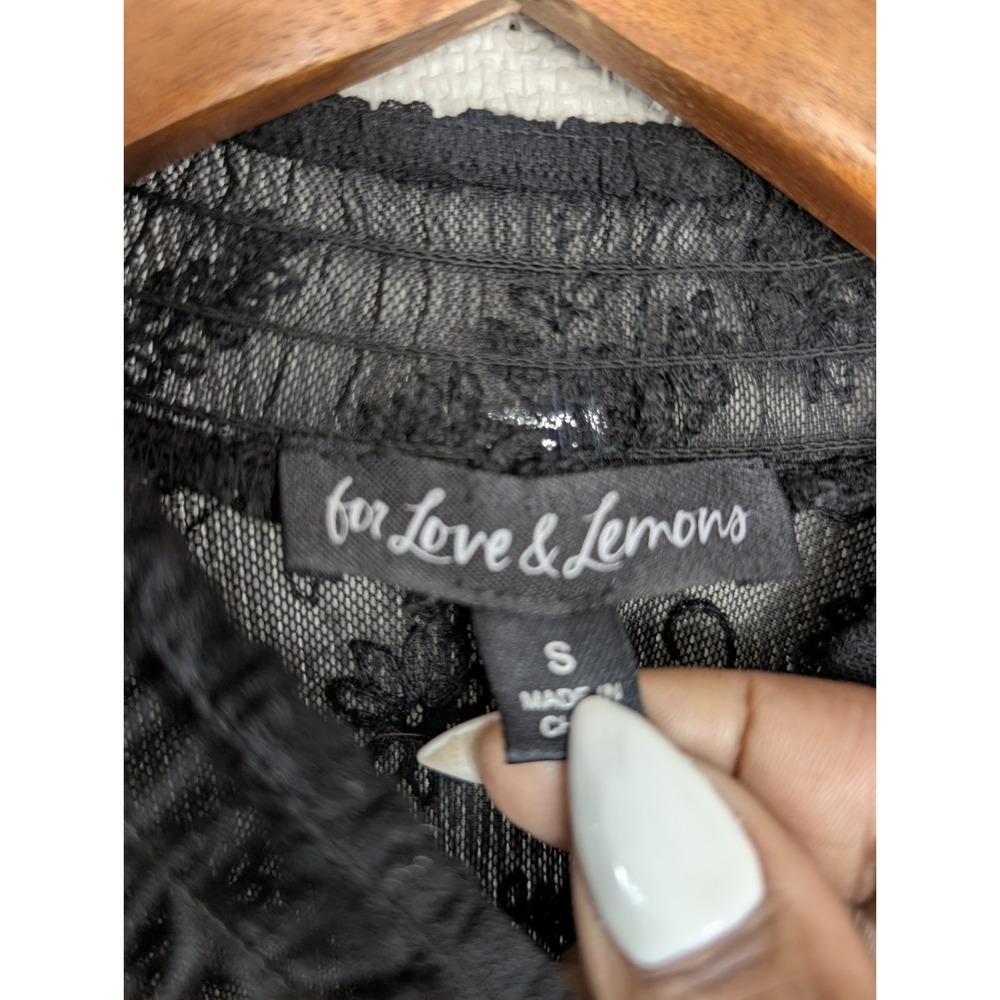 For Love & Lemons Lace Blouse Mock Neck S Black Sheer Dark Romantic Whimsygoth - Picture 11 of 11